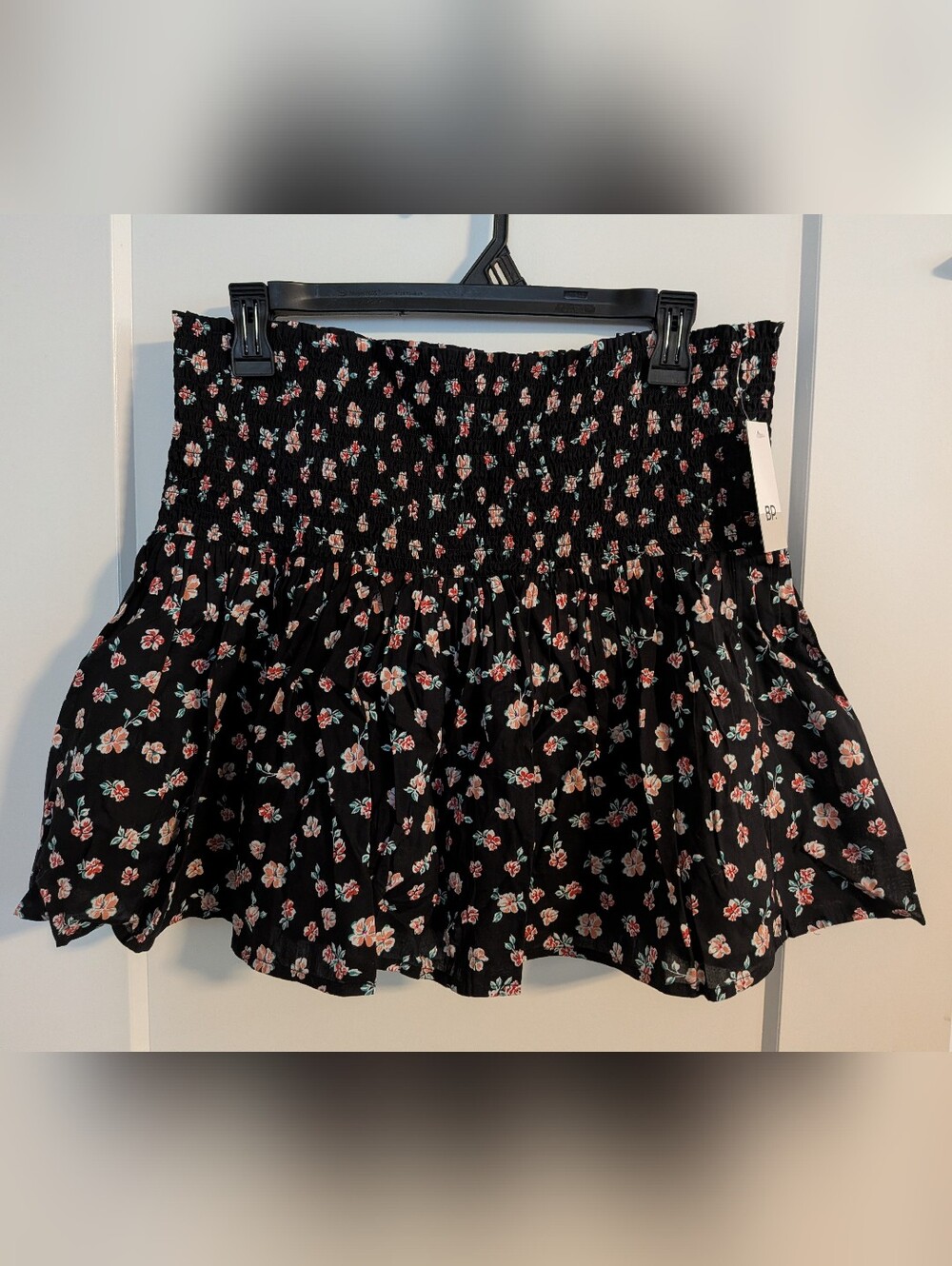 Nordstrom BP Black Floral Smocked Mini Skirt NWT